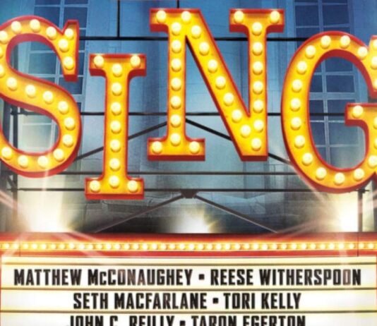 Sing Movie Screening at KickstART Gallery featuring the animated film Sing with bright theater marquee and family friendly fun