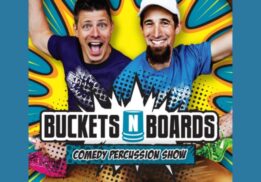 Buckets N Boards at The Berman Center for the Performing Arts promotional image for the family comedy percussion show.