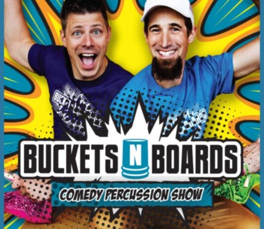 Buckets N Boards at The Berman Center for the Performing Arts Buckets N Boards at The Berman Center for the Performing Arts promotional image for the family comedy percussion show.