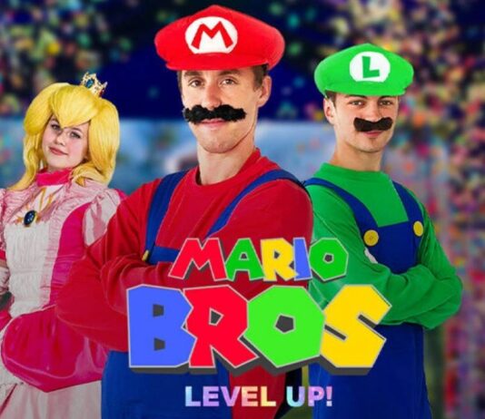 Mario Bros Level Up at Fairytale Fun Place Mario Bros Level Up at Fairytale Fun Place with game characters and princess during interactive kids event and photo meet and greet