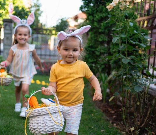 Spring fest lunch with bunny at Saline Recreation Center Kids enjoy spring fest lunch with bunny Saline Recreation Center event while carrying Easter baskets during a fun egg hunt outdoors
