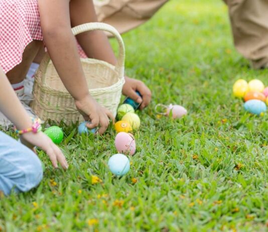 Warren Spring Carnival at Warren Community Center image of children collecting eggs during the family egg hunt.