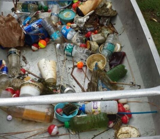 Waterway Cleanup and Canoe Day at Crosswinds Marsh Waterway cleanup and canoe day at Crosswinds Marsh showing collected trash from water to protect wildlife and keep waterways clean