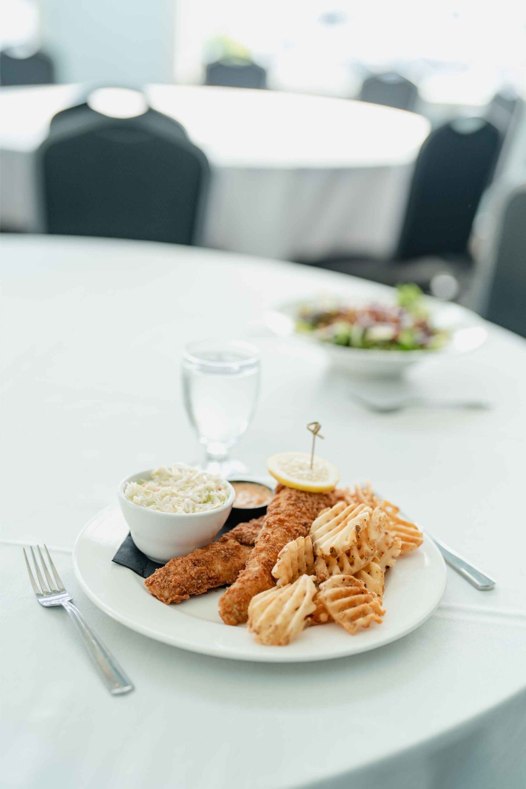 Fish and chips at Lakehouse Waterfront Grille in Muskegon, a family friendly restaurant with classic meals and lakeside dining experience