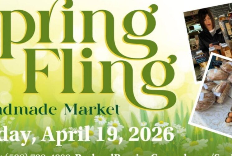 Spring Fling Handmade Market at Packard Proving Grounds poster showing handmade goods and local vendors for family friendly event